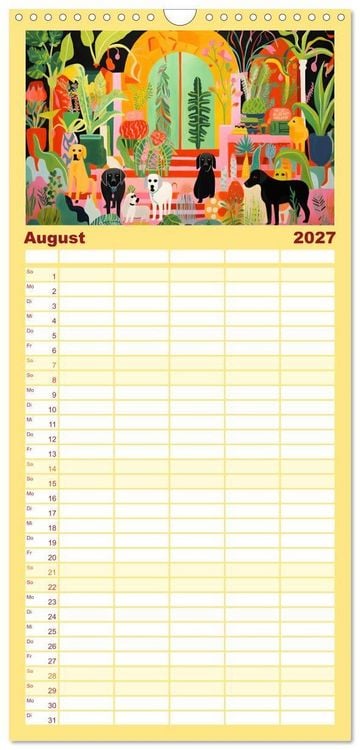 Produktbild: Familienplaner 2027 - Hunde Kunstwerke - Hunde im Stil des Fauvismus k&uuml;nstlerisch gestaltet mit 5 Spalten (Wandkalender, 21 x 45 cm) CALVENDO