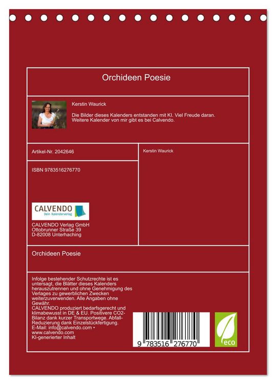 Produktbild: Orchideen Poesie (Tischkalender 2026 DIN A5 hoch), CALVENDO Monatskalender