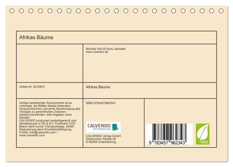 Produktbild: Afrikas B&auml;ume (Tischkalender 2026 DIN A5 quer), CALVENDO Monatskalender