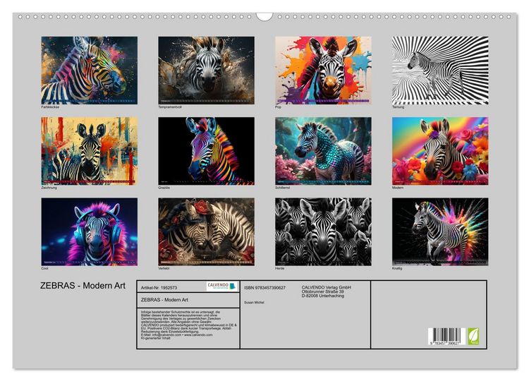 Produktbild: ZEBRAS - Modern Art (Wandkalender 2026 DIN A2 quer), CALVENDO Monatskalender