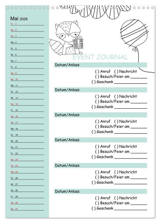 Produktbild: Geburtstagsplaner Doodle Tiere - F&uuml;r Termine, Geschenke, Eventdetails & mehr (Wandkalender 2026 DIN A3 hoch), CALVENDO Monatskalender