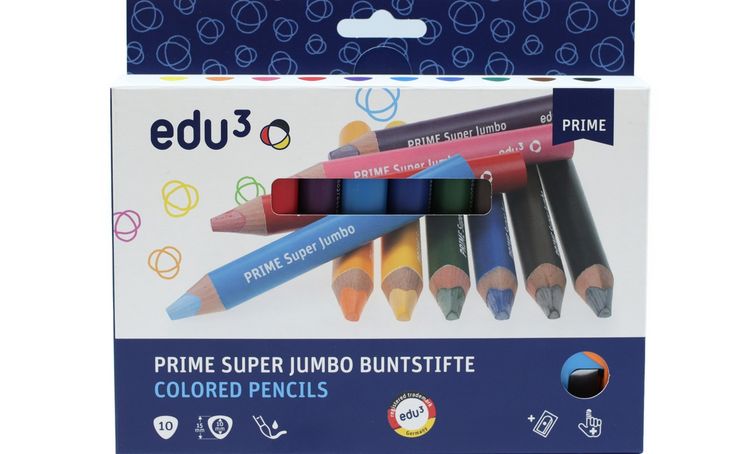 Produktbild: edu&sup3; PRIME Super Jumbo Buntstifte, 10er Set inkl. Spitzer