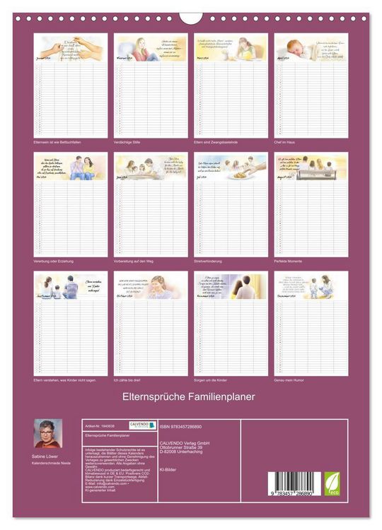 Produktbild: Elternspr&uuml;che Familienplaner (Wandkalender 2026 DIN A3 hoch), CALVENDO Monatskalender