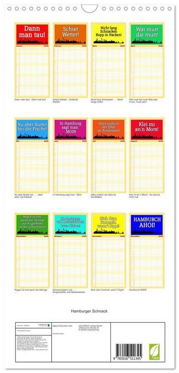 Produktbild: Familienplaner 2026 - Hamburger Schnack mit 5 Spalten (Wandkalender, 21 x 45 cm) CALVENDO