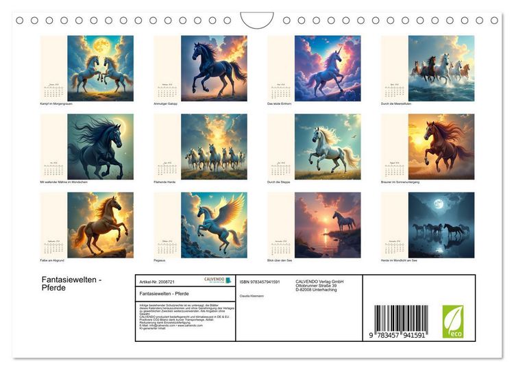 Produktbild: Fantasiewelten - Pferde (Wandkalender 2026 DIN A4 quer), CALVENDO Monatskalender