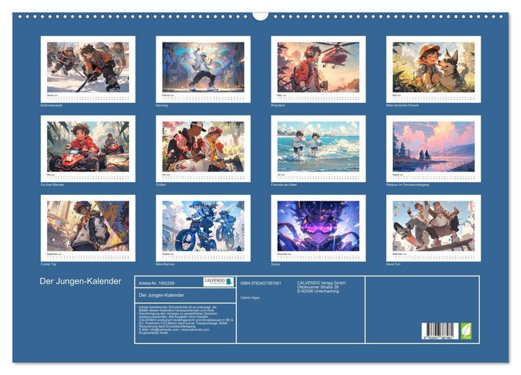 Produktbild: Der Jungen-Kalender (Wandkalender 2026 DIN A2 quer), CALVENDO Monatskalender