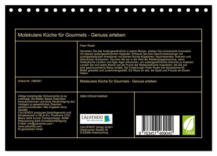 Produktbild: Molekulare K&uuml;che f&uuml;r Gourmets - Genuss erleben (Tischkalender 2026 DIN A5 quer), CALVENDO Monatskalender