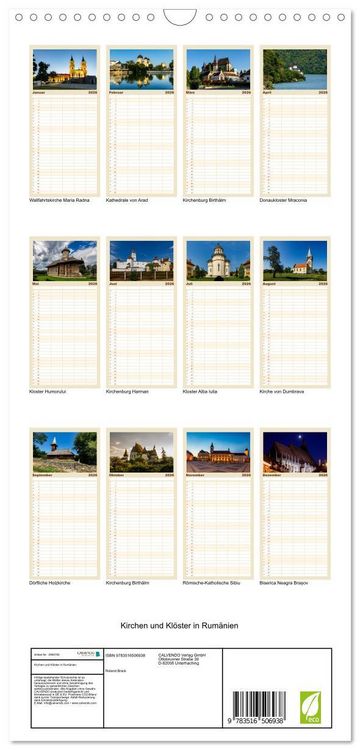 Produktbild: Familienplaner 2026 - Kirchen und Kl&ouml;ster in Rum&auml;nien mit 5 Spalten (Wandkalender, 21 x 45 cm) CALVENDO
