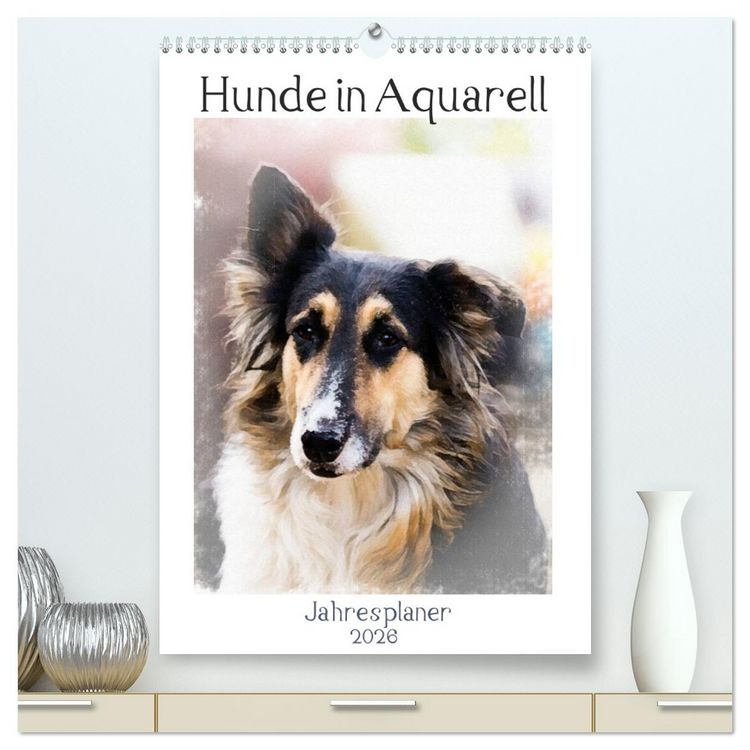 Produktbild: Hunde in Aquarell - Jahresplaner (hochwertiger Premium Wandkalender 2026 DIN A2 hoch), Kunstdruck in Hochglanz