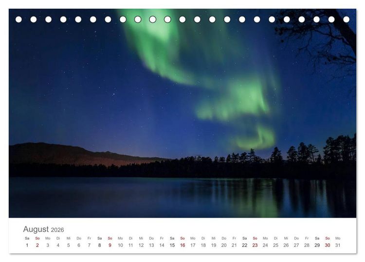 Produktbild: Nordlichter - Magische N&auml;chte in Skandinavien (Tischkalender 2026 DIN A5 quer), CALVENDO Monatskalender