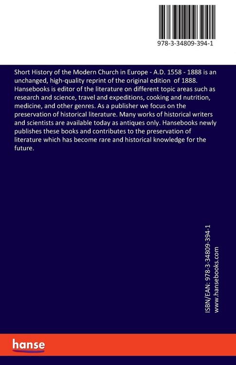 Produktbild: Short History of the Modern Church in Europe