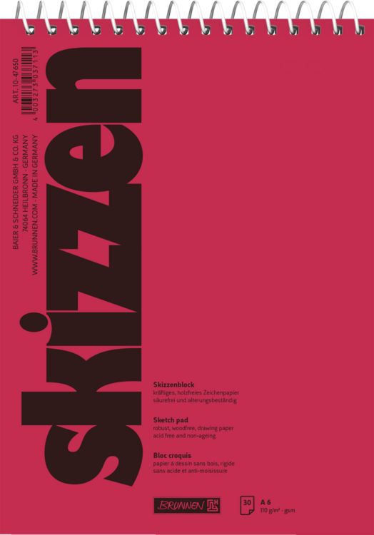 Produktbild: Brunnen Skizzenblock A6 110g 30Bl Spirale