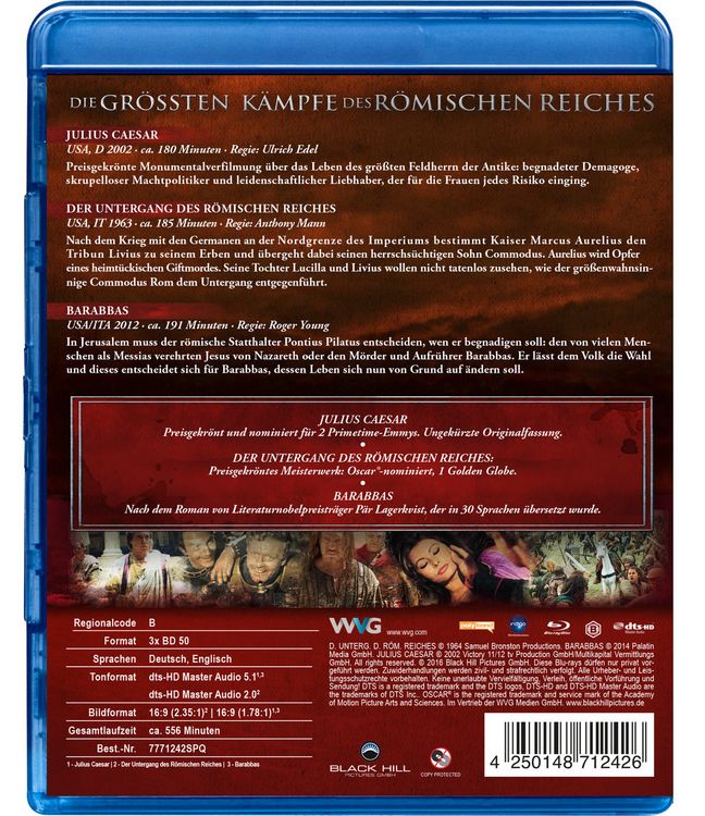 Produktbild: Die gr&ouml;&szlig;ten K&auml;mpfe des R&ouml;mischen Reiches - Der Untergang des R&ouml;mischen Reiches - Julius Caesar - Barabbas [3 BRs]