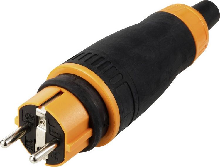 Produktbild: Sygonix SY-6618478 Schutzkontaktstecker TPE, PC 250 V/AC Schwarz, Orange IP44