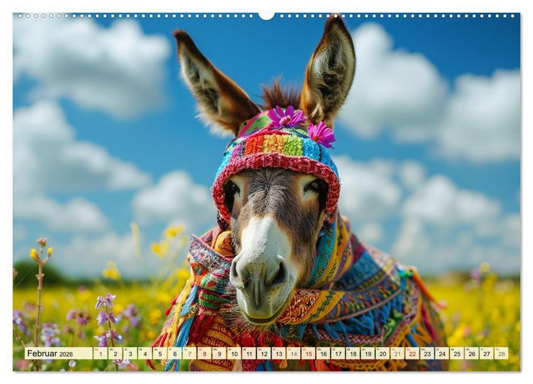 Produktbild: Esel mit Hut! Blumige Eleganz f&uuml;r ein modisches M&auml;rchen (hochwertiger Premium Wandkalender 2026 DIN A2 quer), Kunstdruck in Hochglanz