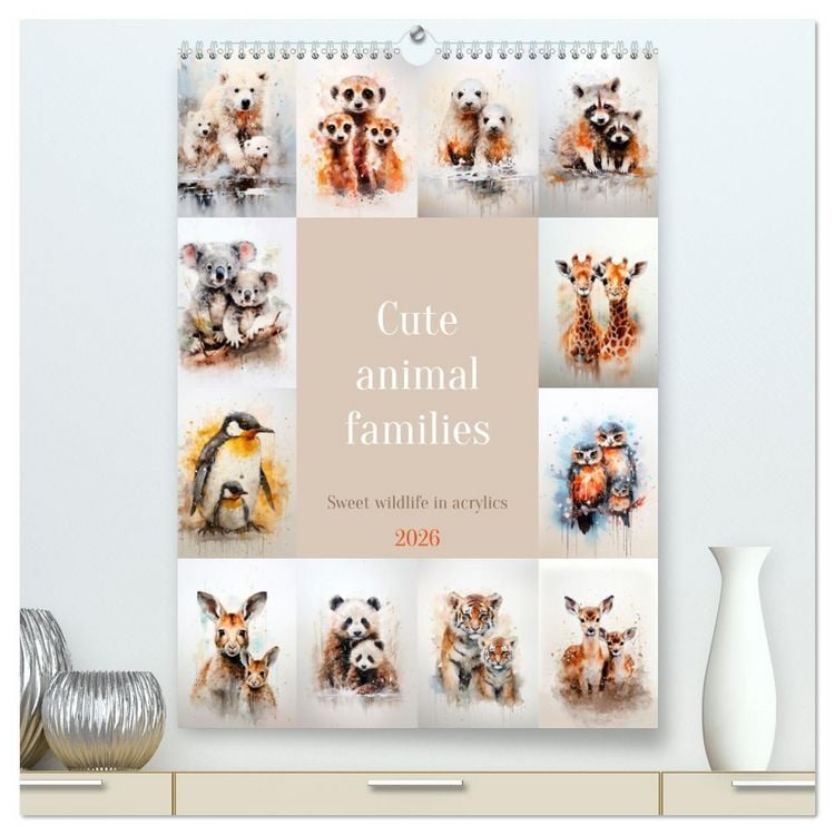 Produktbild: Cute animal families (High Quality Premium Wall Calendar 2026 DIN A2 portrait),CALVENDO 12 Month Wall Calendar