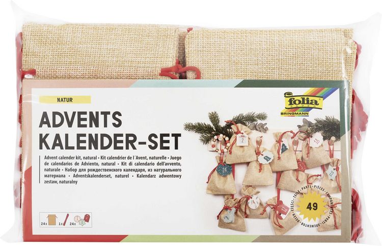 Produktbild: Folia Adventskalender-Set NATUR, Beutel in Juteoptik, 49-teilig, Beutelgr&ouml;&szlig;e 10x13cm, Farbe natur