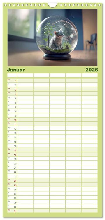 Produktbild: Familienplaner 2026 - Miniaturwelt in der Glaskugel mit 5 Spalten (Wandkalender, 21 x 45 cm) CALVENDO