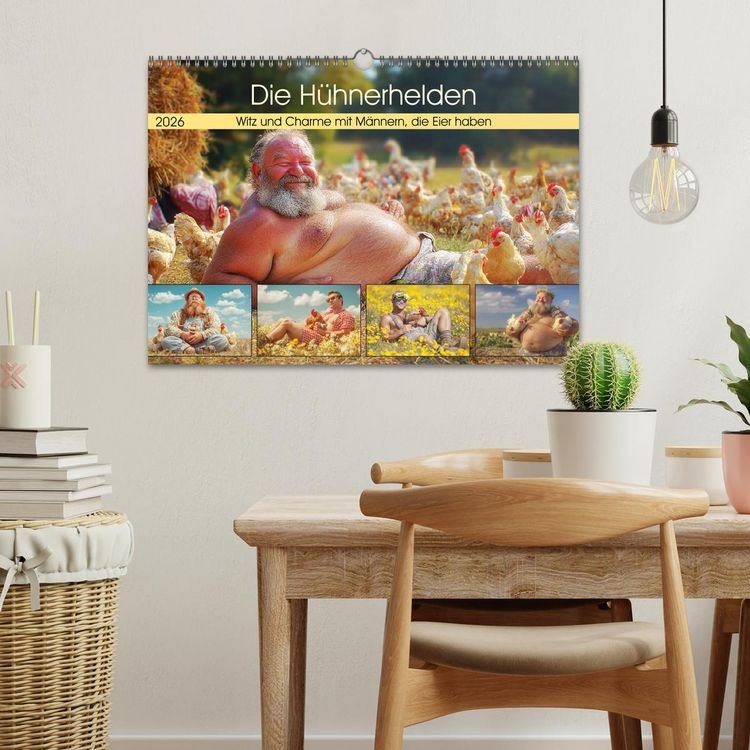 Produktbild: Die H&uuml;hnerhelden. Witz und Charme mit M&auml;nnern, die Eier haben (Wandkalender 2026 DIN A3 quer), CALVENDO Monatskalender