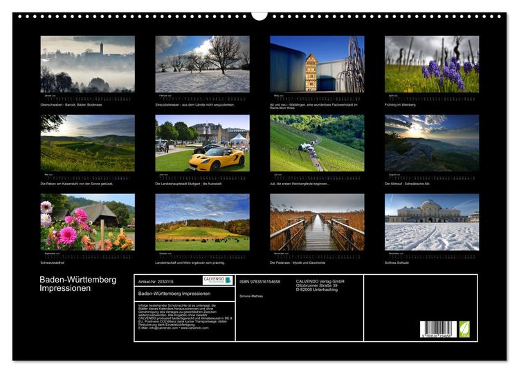 Produktbild: Baden-W&uuml;rttemberg Impressionen (Wandkalender 2026 DIN A2 quer), CALVENDO Monatskalender