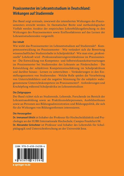 Produktbild: Praxissemester im Lehramtsstudium in Deutschland: Wirkungen auf Studierende