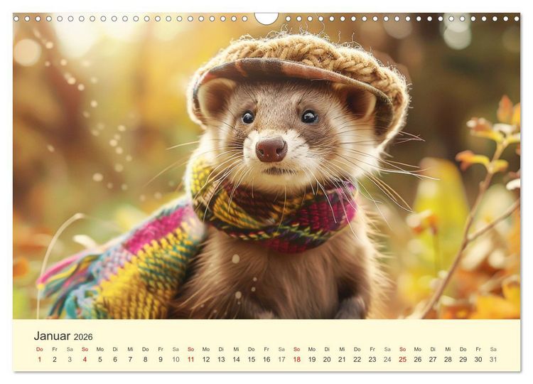 Produktbild: Kecke Marder. Charmante und niedliche Fashion-Ikonen (Wandkalender 2026 DIN A3 quer), CALVENDO Monatskalender