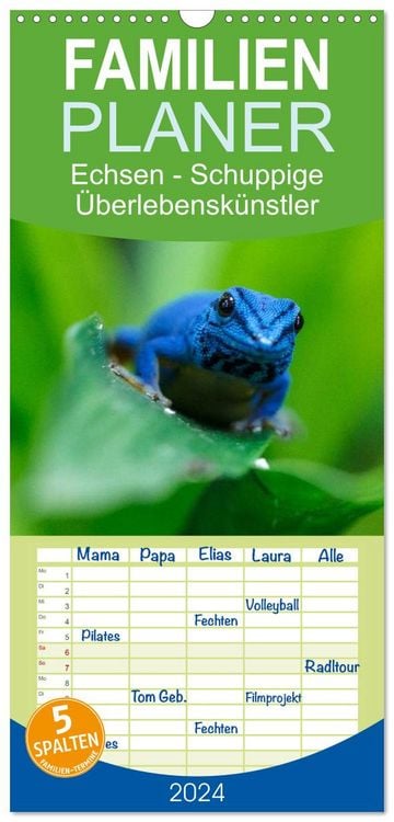 Produktbild: Familienplaner 2026 - Echsen - Schuppige &Uuml;berlebensk&uuml;nstler mit 5 Spalten (Wandkalender, 21 x 45 cm) CALVENDO
