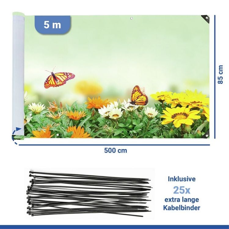 Produktbild: Balkon-Sichtschutz Mod. Schmetterling, 5 m, UV- und witterungsbest&auml;ndig