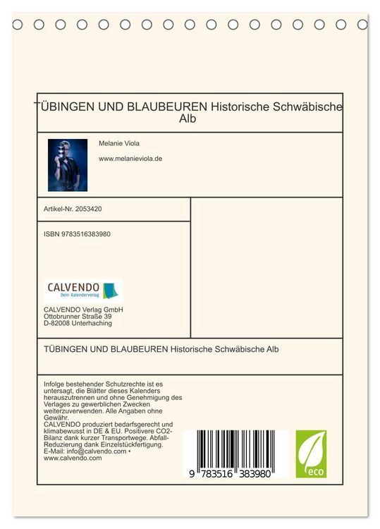 Produktbild: T&Uuml;BINGEN UND BLAUBEUREN Historische Schw&auml;bische Alb (Tischkalender 2026 DIN A5 hoch), CALVENDO Monatskalender
