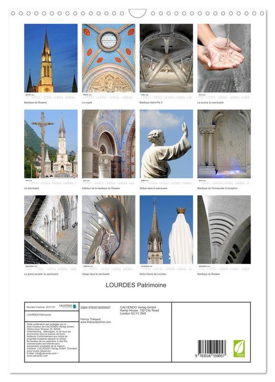 Produktbild: LOURDES Patrimoine (Calendrier mural 2026 DIN A3 horizontal), CALVENDO calendrier mensuel