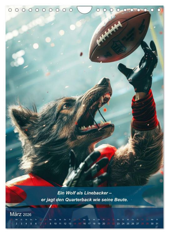 Produktbild: American Football mit tierischem Humor (Wandkalender 2026 DIN A4 hoch), CALVENDO Monatskalender