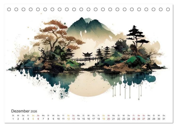 Produktbild: Japan - Aquarell Kunst und Tradition (Tischkalender 2026 DIN A5 quer), CALVENDO Monatskalender