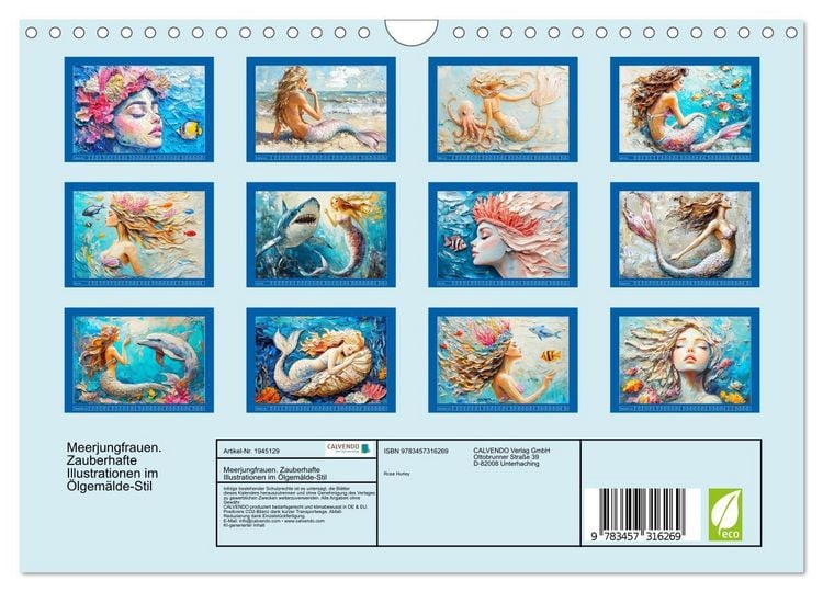 Produktbild: Meerjungfrauen. Zauberhafte Illustrationen im &Ouml;lgem&auml;lde-Stil (Wandkalender 2026 DIN A4 quer), CALVENDO Monatskalender