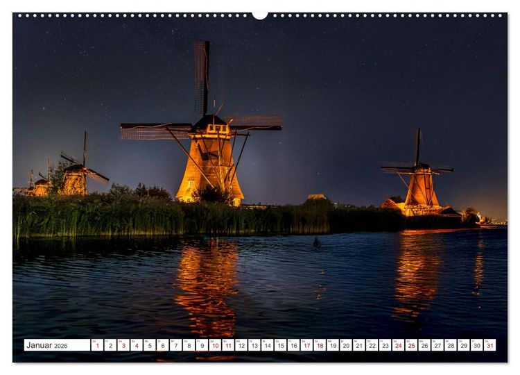 Produktbild: Die Windm&uuml;hlen von Kinderdijk - UNESCO Welterbe (hochwertiger Premium Wandkalender 2026 DIN A2 quer), Kunstdruck in Hochglanz