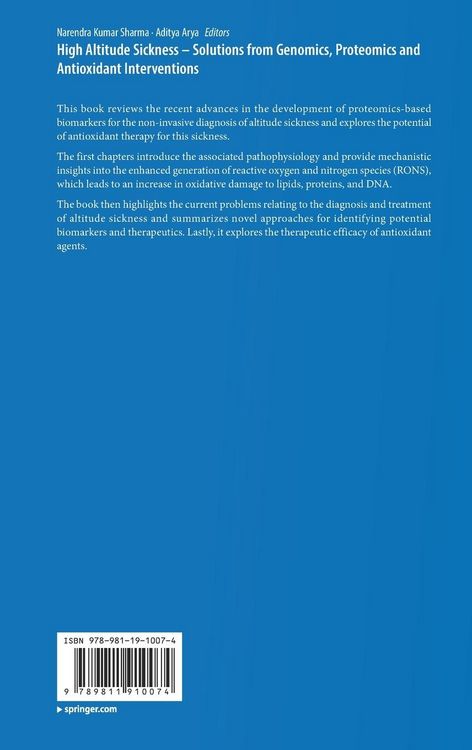 Produktbild: High Altitude Sickness &ndash; Solutions from Genomics, Proteomics and Antioxidant Interventions