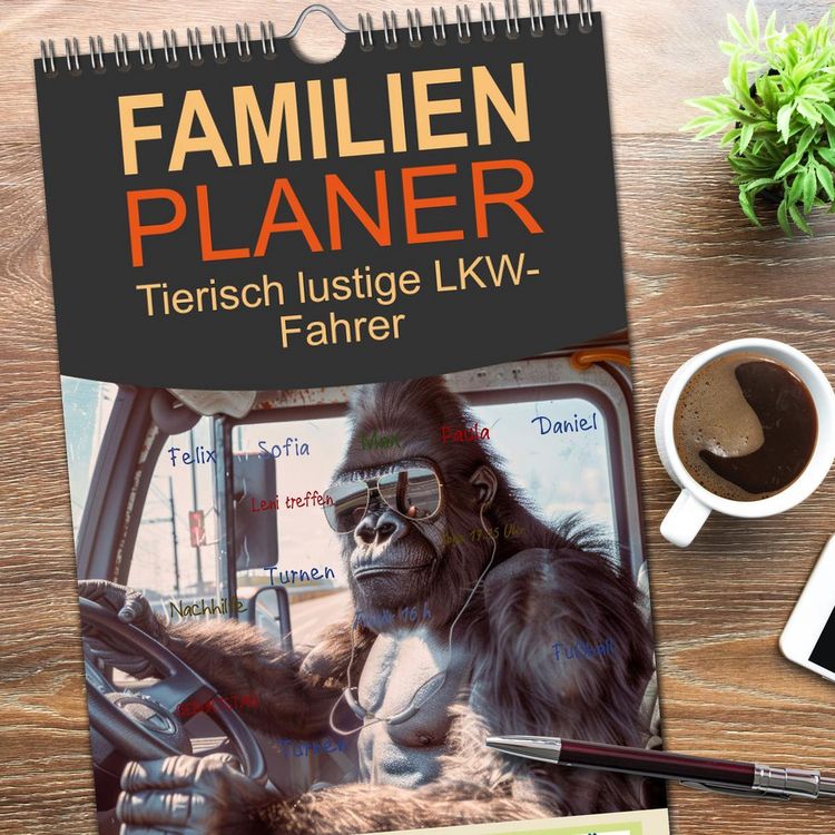 Produktbild: Familienplaner 2026 - Tierisch lustige LKW-Fahrer mit 5 Spalten (Wandkalender, 21 x 45 cm) CALVENDO