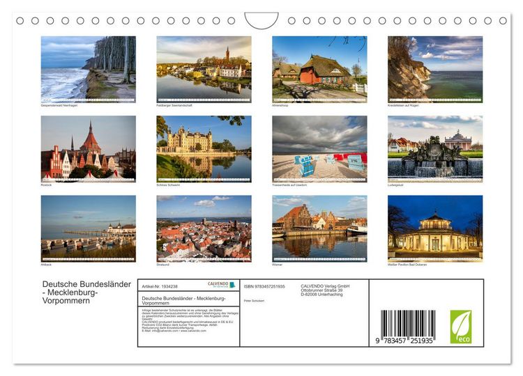 Produktbild: Deutsche Bundesl&auml;nder - Mecklenburg-Vorpommern (Wandkalender 2026 DIN A4 quer), CALVENDO Monatskalender