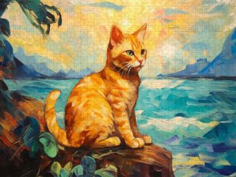Produktbild: CALVENDO Puzzle Katze Im Stil von Eugene Henri Paul Gauguin | 1000 Teile Lege-Gr&ouml;&szlig;e 64x48cm Foto-Puzzle f&uuml;r gl&uuml;ckliche Stunden