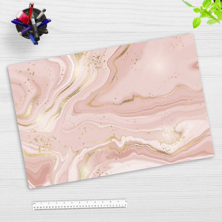 Produktbild: Cover-your-desk Schreibtischunterlage f&uuml;r Kinder rosafarbener Marmor mit Goldadern, aus hochwertigem Vinyl , 60 x 40 cm