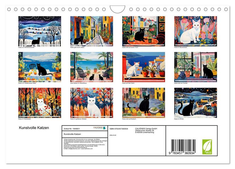 Produktbild: Kunstvolle Katzen (Wandkalender 2026 DIN A4 quer), CALVENDO Monatskalender