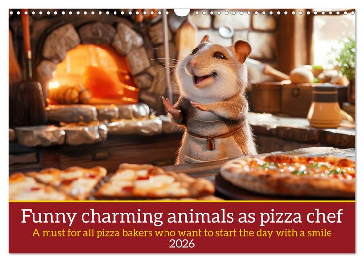 Produktbild: Funny charming animals as pizza chef (Wall Calendar 2026 DIN A3 landscape), CALVENDO 12 Month Wall Calendar