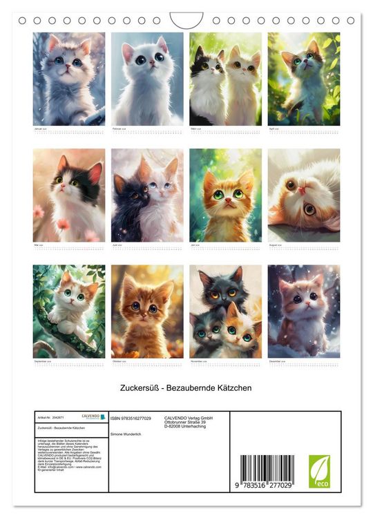 Produktbild: Zuckers&uuml;&szlig; - Bezaubernde K&auml;tzchen (Wandkalender 2026 DIN A4 hoch), CALVENDO Monatskalender
