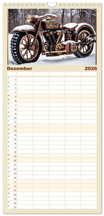 Produktbild: Familienplaner 2026 - Motorr&auml;der im Steampunk-Style mit 5 Spalten (Wandkalender, 21 x 45 cm) CALVENDO