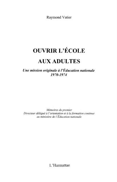 Produktbild: Ouvrir l'ecole aux adultes - une mission originale a l'educa
