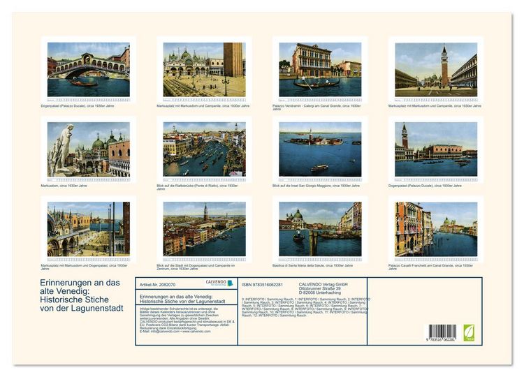 Produktbild: Erinnerungen an das alte Venedig: Historische Stiche von der Lagunenstadt (Wandkalender 2026 DIN A2 quer), CALVENDO Monatskalender