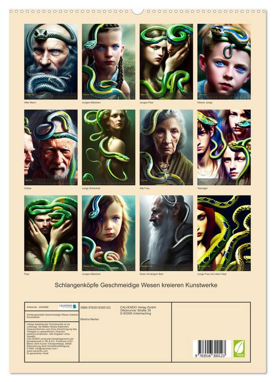 Produktbild: Schlangenk&ouml;pfe Geschmeidige Wesen kreieren Kunstwerke (hochwertiger Premium Wandkalender 2026 DIN A2 hoch), Kunstdruck in Hochglanz