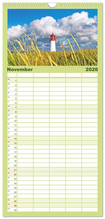 Produktbild: Familienplaner 2026 - Leuchtt&uuml;rme: Die Sch&ouml;nsten an Nord- und Ostsee mit 5 Spalten (Wandkalender, 21 x 45 cm) CALVENDO