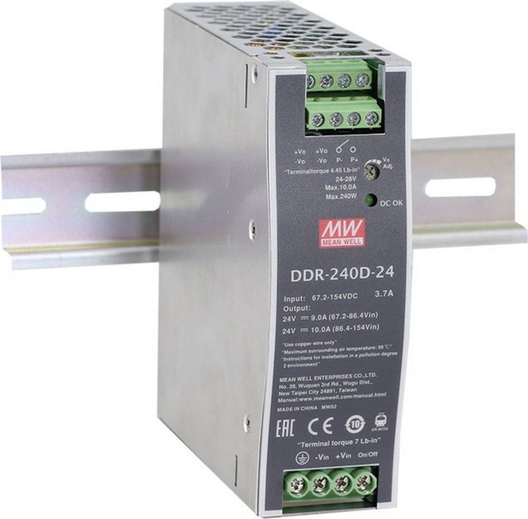 Produktbild: MEAN WELL DDR-240B-48 Hutschienen-DC/DC-Wandler (DIN-Rail) 48 V/DC 5 A 240 W Anzahl Ausg&auml;nge:1 x Inhalt 1 St.