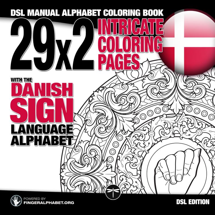 Produktbild: 29x2 Intricate Coloring Pages with the Danish Sign Language Alphabet