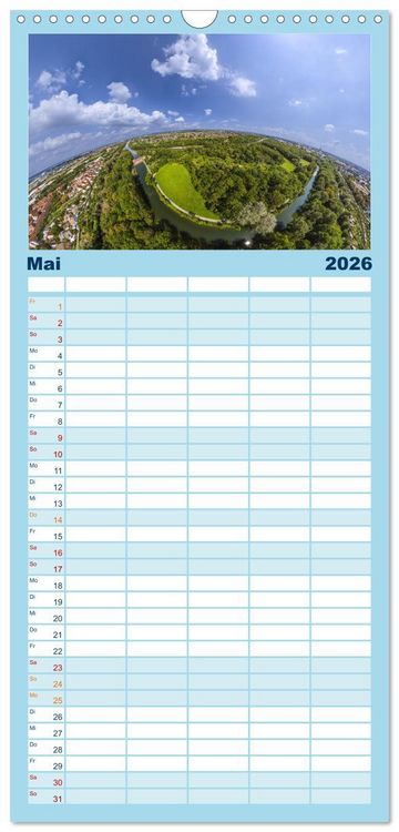 Produktbild: Familienplaner 2026 - Meine Heimat von oben - Luftbilder von Augsburg mit 5 Spalten (Wandkalender, 21 x 45 cm) CALVENDO